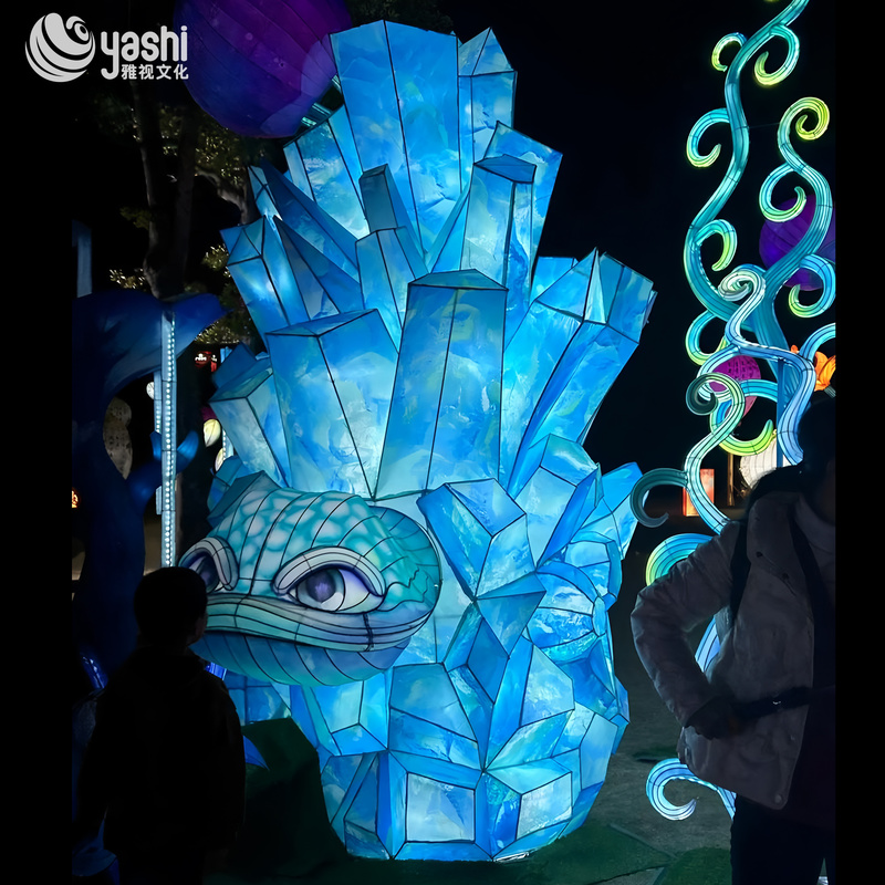 Custom Crystal Fantasy Creature Zigong Lantern Set, LED Magical Plant & Animal Light Sculpture for Night Theme Park