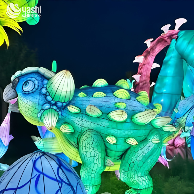 Custom Ankylosaurus Dinosaur Zigong Lantern, Giant LED Dinosaur Light Sculpture for Dino‑Theme Park & Night Festival