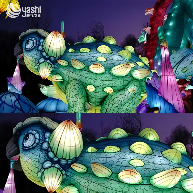 Custom Ankylosaurus Dinosaur Zigong Lantern, Giant LED Dinosaur Light Sculpture for Dino‑Theme Park & Night Festival
