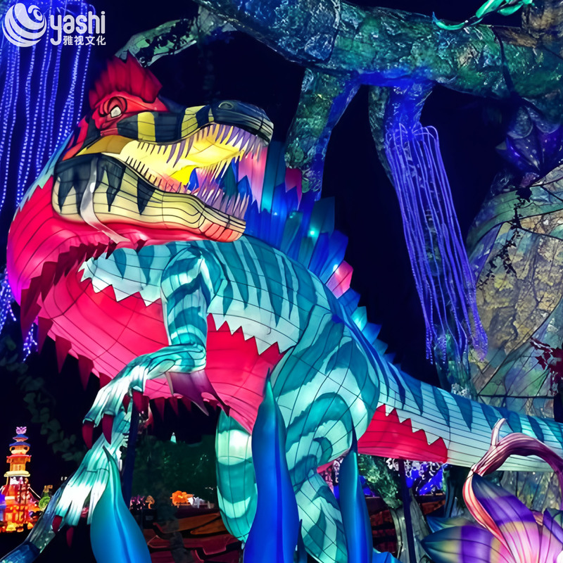 Custom Velociraptor Dinosaur Zigong Lantern, Giant LED Dinosaur Light Sculpture for Dinosaur Theme Park Night Festival