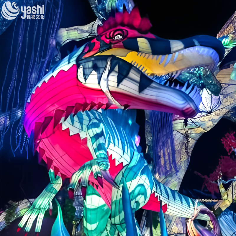 Custom Velociraptor Dinosaur Zigong Lantern, Giant LED Dinosaur Light Sculpture for Dinosaur Theme Park Night Festival