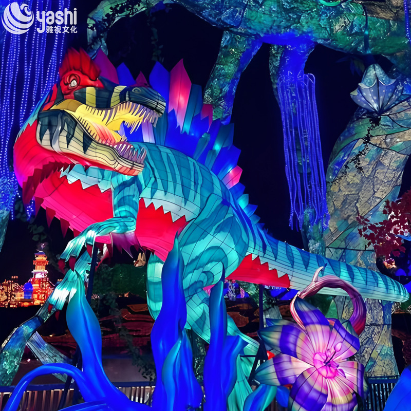 Custom Velociraptor Dinosaur Zigong Lantern, Giant LED Dinosaur Light Sculpture for Dinosaur Theme Park Night Festival