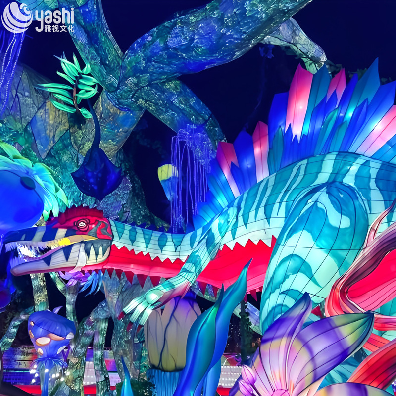Custom Velociraptor Dinosaur Zigong Lantern, Giant LED Dinosaur Light Sculpture for Dinosaur Theme Park Night Festival