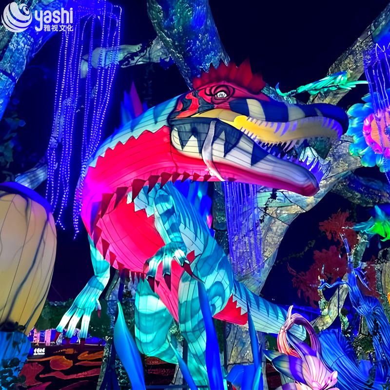 Custom Velociraptor Dinosaur Zigong Lantern, Giant LED Dinosaur Light Sculpture for Dinosaur Theme Park Night Festival