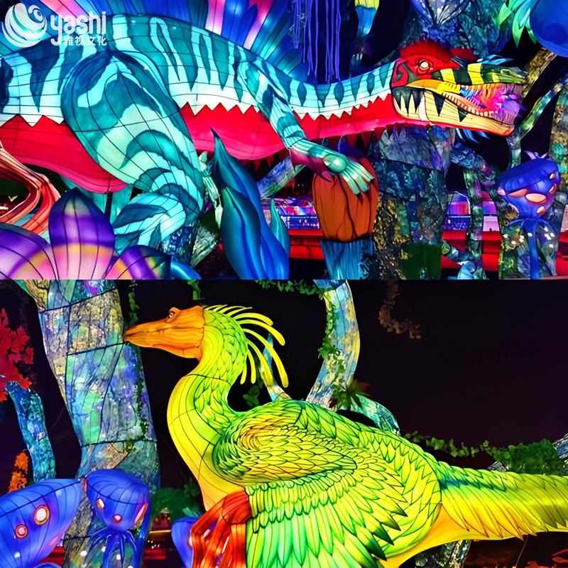 Lifelike Dinosaur Model Sculptures - LED Outdoor Lighting Decorations for Theme Parks