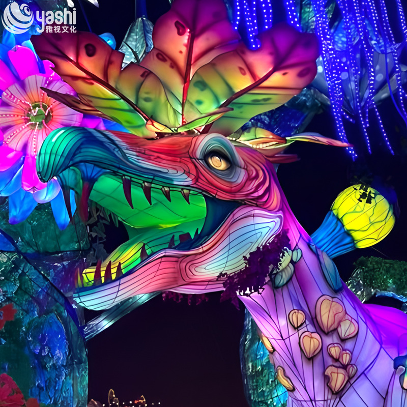 Custom Fantasy Mythical Beast Zigong Lantern, Colorful Jungle Creature LED Light Sculpture for Outdoor Festival Light Show