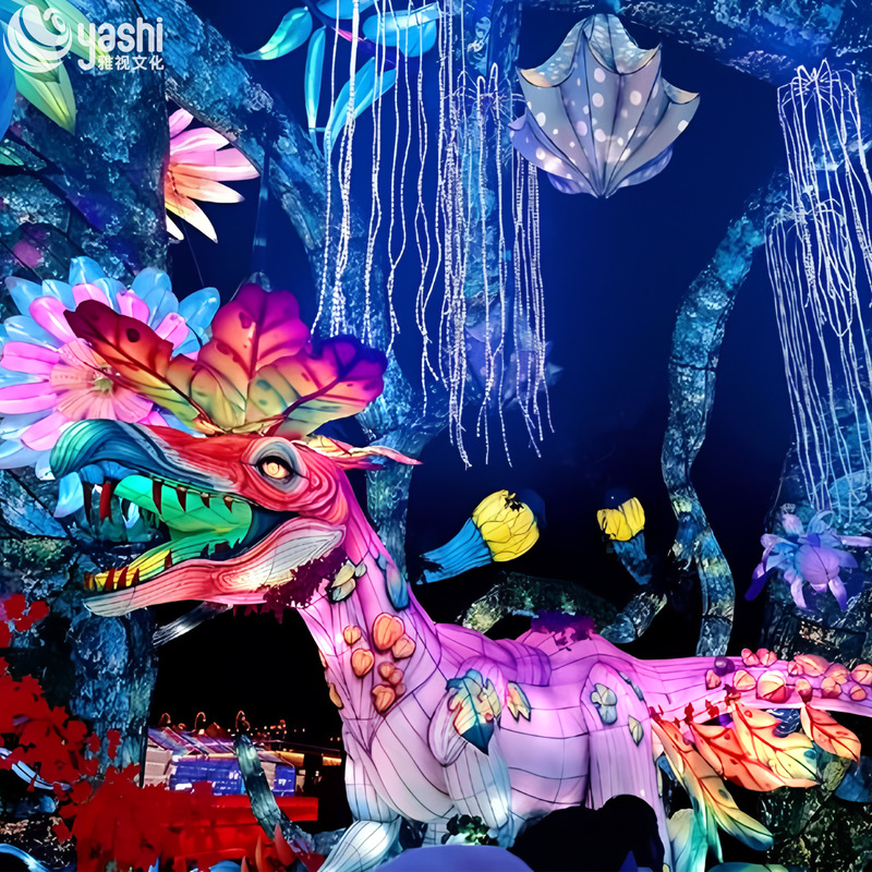 Custom Fantasy Mythical Beast Zigong Lantern, Colorful Jungle Creature LED Light Sculpture for Outdoor Festival Light Show