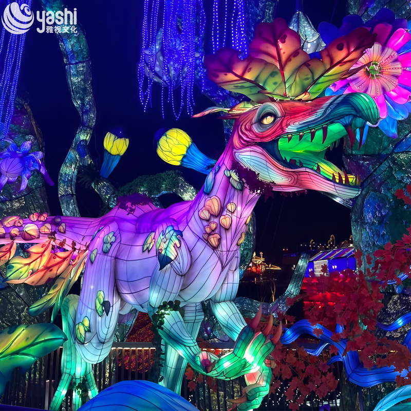Custom Fantasy Mythical Beast Zigong Lantern, Colorful Jungle Creature LED Light Sculpture for Outdoor Festival Light Show