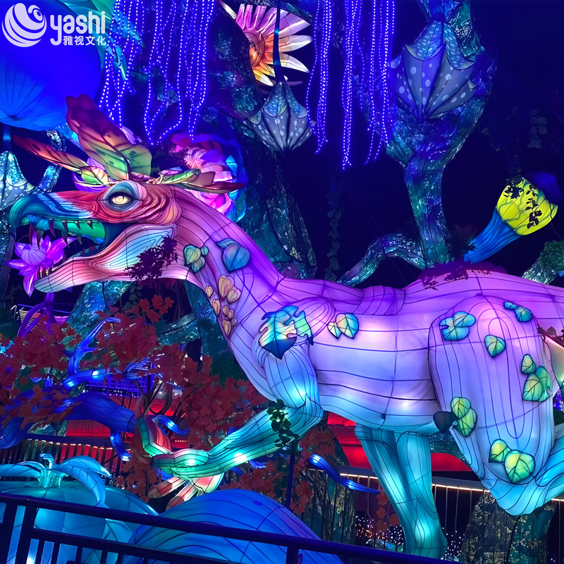 Custom Fantasy Mythical Beast Zigong Lantern, Colorful Jungle Creature LED Light Sculpture for Outdoor Festival Light Show