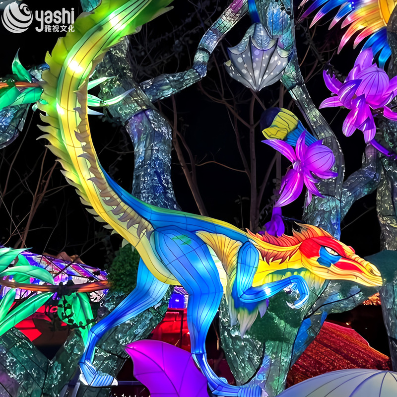 Lifelike Dinosaur Sculptures with LED Outdoor Lighting - Perfect for Theme Parks and Outdoor Decor