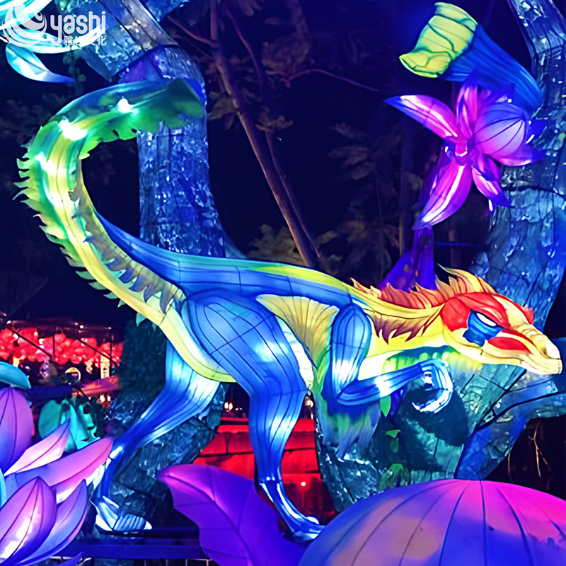 Lifelike Dinosaur Sculptures with LED Outdoor Lighting - Perfect for Theme Parks and Outdoor Decor