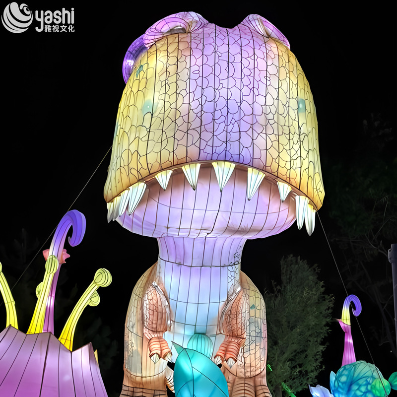 Realistic Tyrannosaurus Rex Dinosaur Model Sculpture with Waterproof Material and Outdoor LED Lantern