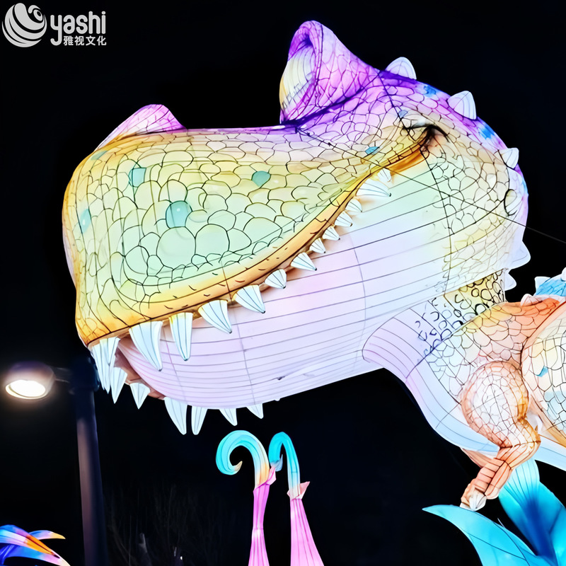 Realistic Tyrannosaurus Rex Dinosaur Model Sculpture with Waterproof Material and Outdoor LED Lantern