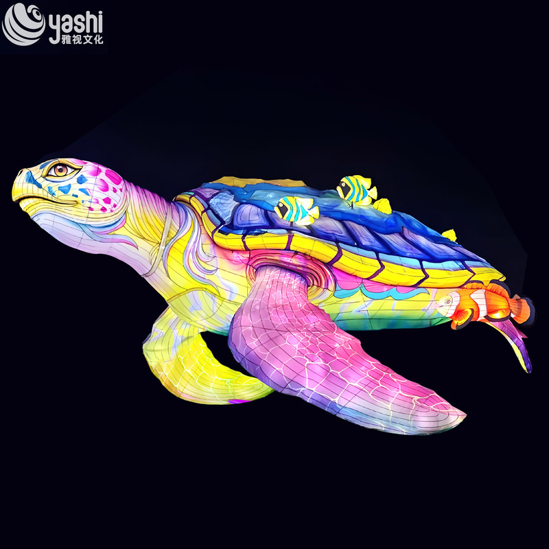Custom Sea Turtle LED Lantern, Colorful Marine Animal Light Sculpture with Tropical Fish for Ocean‑Theme Park Lantern Show