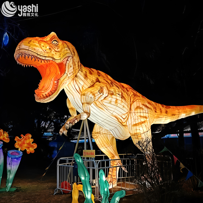 Custom T‑Rex & Velociraptor Dinosaur Lantern Set, Giant LED Dinosaur Light Sculpture for Jurassic Theme Park Outdoor Festival Show