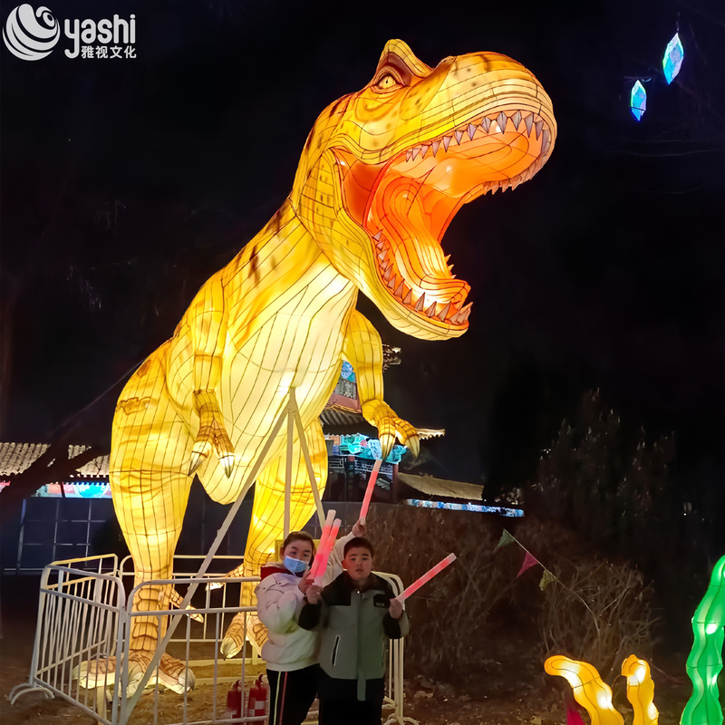 Custom T‑Rex & Velociraptor Dinosaur Lantern Set, Giant LED Dinosaur Light Sculpture for Jurassic Theme Park Outdoor Festival Show