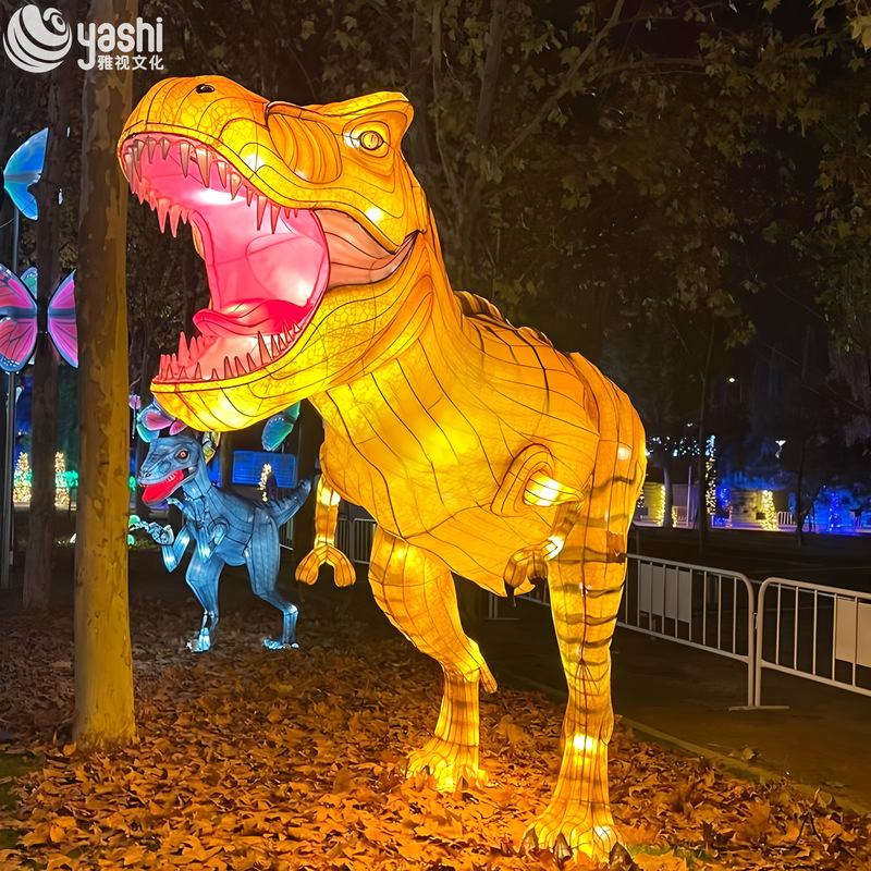 Custom T‑Rex & Velociraptor Dinosaur Lantern Set, Giant LED Dinosaur Light Sculpture for Jurassic Theme Park Outdoor Festival Show