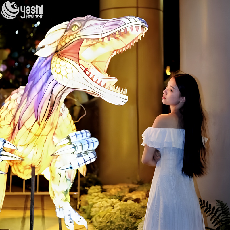 Custom Feathered Velociraptor Dinosaur Zigong Lantern, Giant LED Dinosaur Light Sculpture for Dino‑Theme Park & Outdoor Festival Show