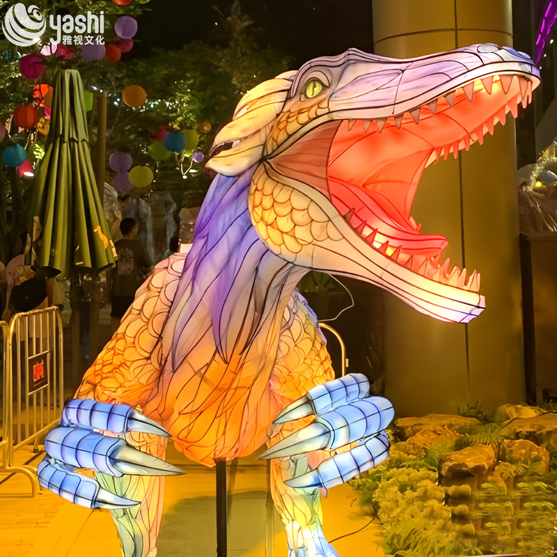 Custom Feathered Velociraptor Dinosaur Zigong Lantern, Giant LED Dinosaur Light Sculpture for Dino‑Theme Park & Outdoor Festival Show