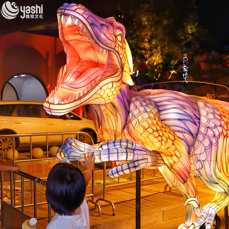Custom Feathered Velociraptor Dinosaur Zigong Lantern, Giant LED Dinosaur Light Sculpture for Dino‑Theme Park & Outdoor Festival Show