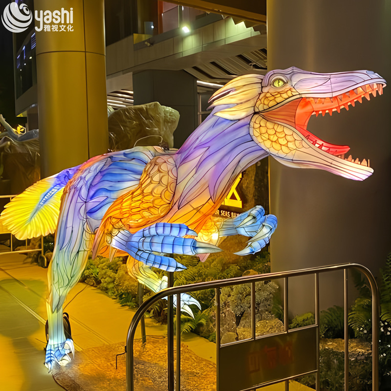 Custom Feathered Velociraptor Dinosaur Zigong Lantern, Giant LED Dinosaur Light Sculpture for Dino‑Theme Park & Outdoor Festival Show