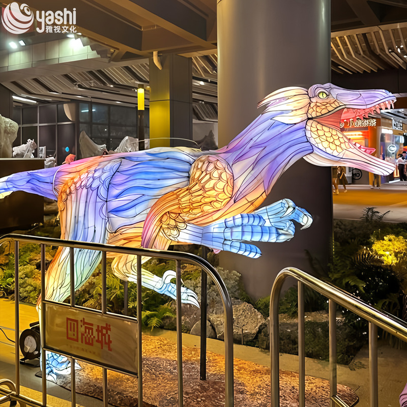 Custom Feathered Velociraptor Dinosaur Zigong Lantern, Giant LED Dinosaur Light Sculpture for Dino‑Theme Park & Outdoor Festival Show