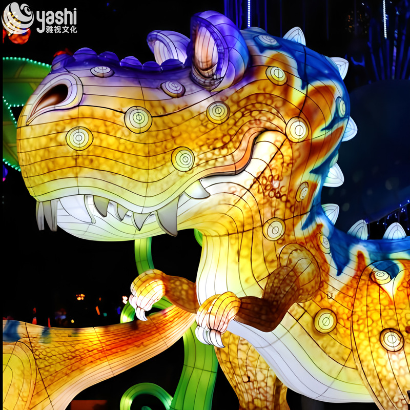 Custom Cartoon T‑Rex Dinosaur Zigong Lantern, Giant LED Dinosaur Light Sculpture for Dino‑Theme Night Festival & Amusement Park