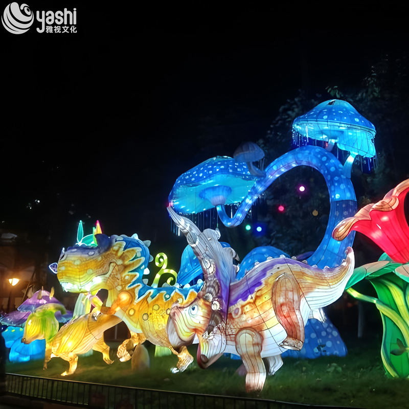 Custom Cartoon T‑Rex Dinosaur Zigong Lantern, Giant LED Dinosaur Light Sculpture for Dino‑Theme Night Festival & Amusement Park