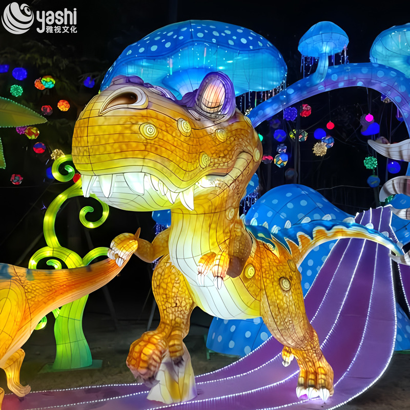 Custom Cartoon T‑Rex Dinosaur Zigong Lantern, Giant LED Dinosaur Light Sculpture for Dino‑Theme Night Festival & Amusement Park
