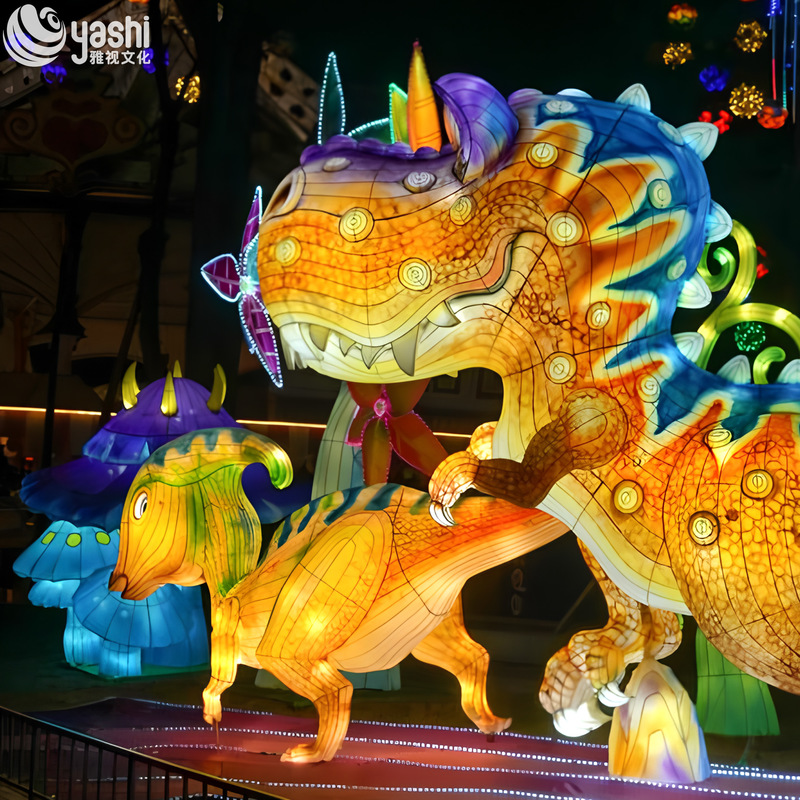 Custom Cartoon T‑Rex Dinosaur Zigong Lantern, Giant LED Dinosaur Light Sculpture for Dino‑Theme Night Festival & Amusement Park