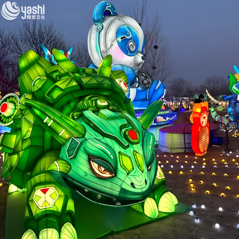 Custom Cartoon Armored Turtle Zigong Lantern, Giant LED Fantasy Creature Light Sculpture for Theme Park & Night Festival