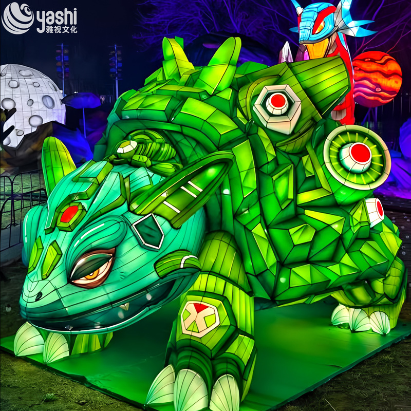 Custom Cartoon Armored Turtle Zigong Lantern, Giant LED Fantasy Creature Light Sculpture for Theme Park & Night Festival