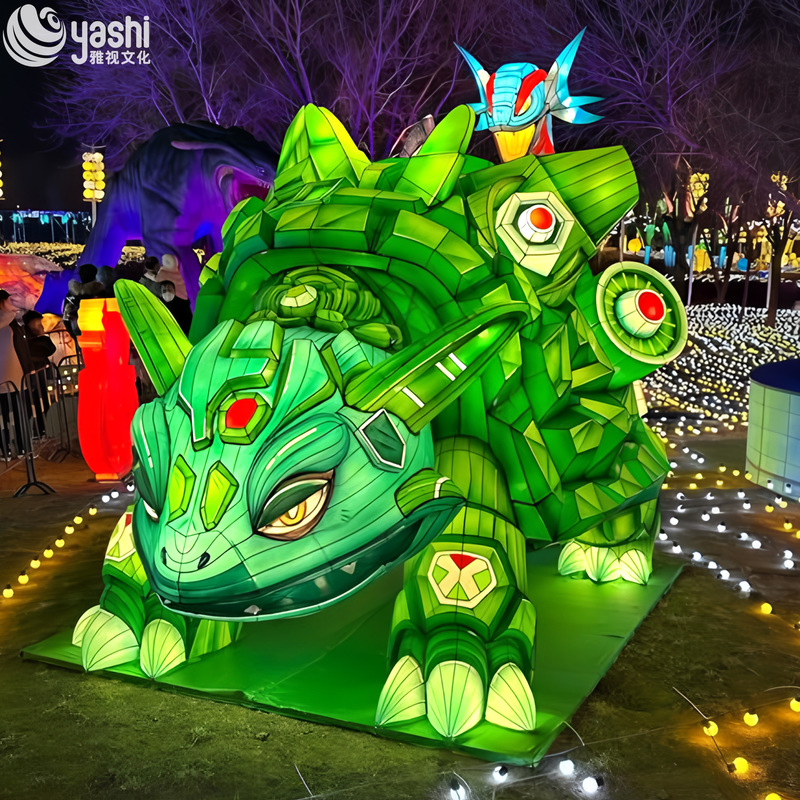 Custom Cartoon Armored Turtle Zigong Lantern, Giant LED Fantasy Creature Light Sculpture for Theme Park & Night Festival