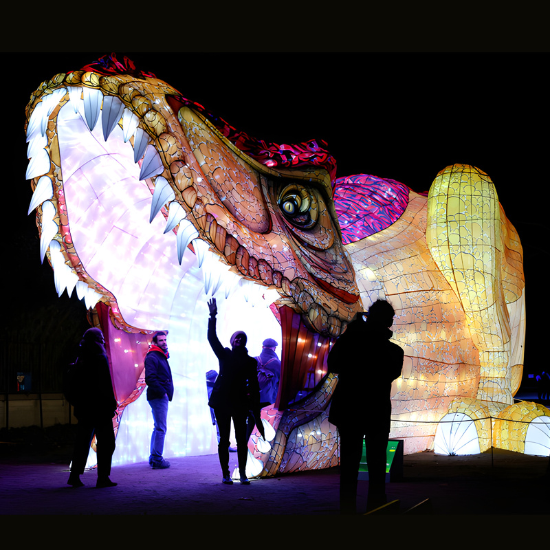 Custom Dinosaur Mouth Walk‑Through Tunnel Zigong Lantern, Giant LED Dinosaur Arch Light Sculpture for Dino Theme Park & Festival Light Show