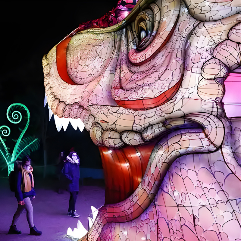Custom Dinosaur Mouth Walk‑Through Tunnel Zigong Lantern, Giant LED Dinosaur Arch Light Sculpture for Dino Theme Park & Festival Light Show
