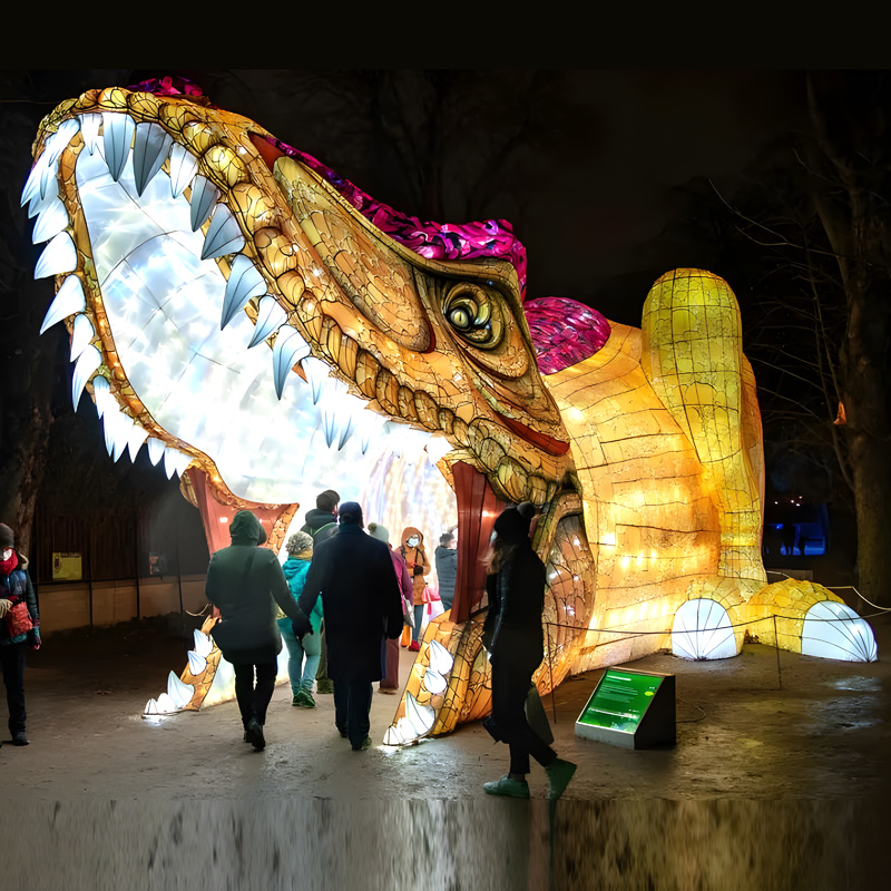 Custom Dinosaur Mouth Walk‑Through Tunnel Zigong Lantern, Giant LED Dinosaur Arch Light Sculpture for Dino Theme Park & Festival Light Show