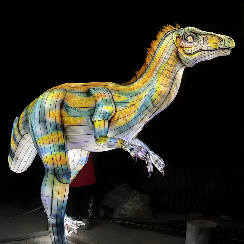 Custom Horned Dinosaur Zigong Lantern, Large Colorful LED Dinosaur Light Sculpture for Jurassic Theme Park & Festival Light Show
