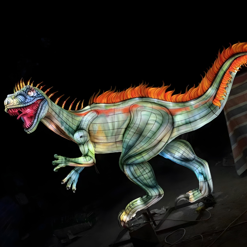 Custom Horned Dinosaur Zigong Lantern, Large Colorful LED Dinosaur Light Sculpture for Jurassic Theme Park & Festival Light Show