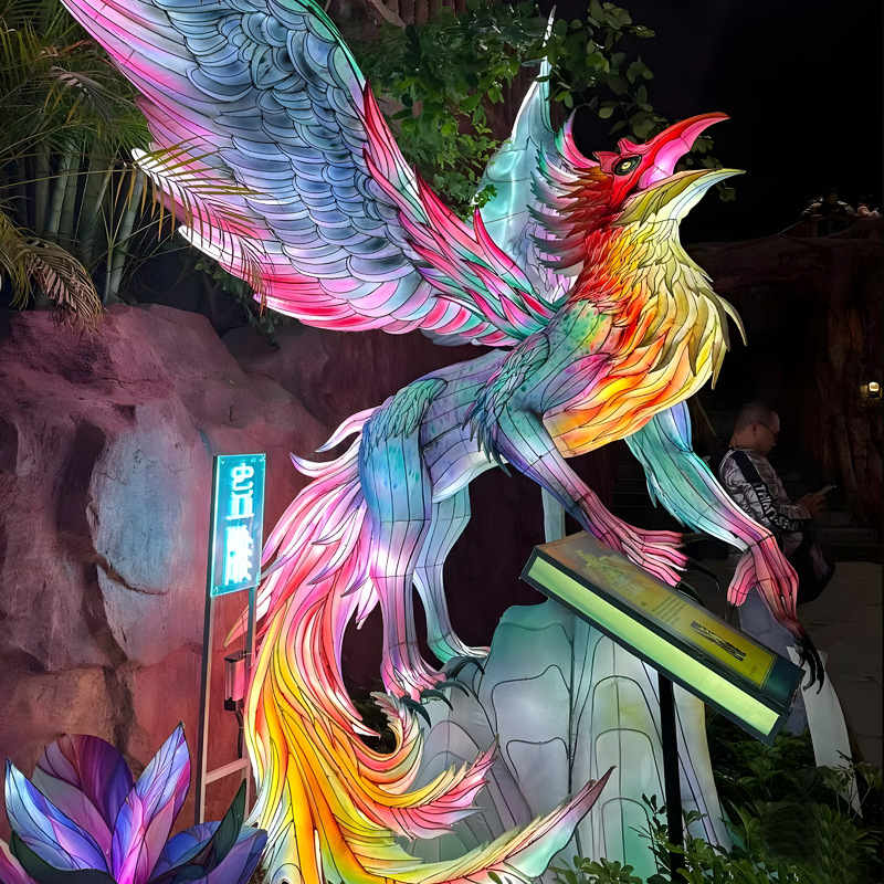 Custom Rainbow Winged Mythical Deer Zigong Lantern, Fantasy Divine Elk LED Light Sculpture for Mall & Event Decor