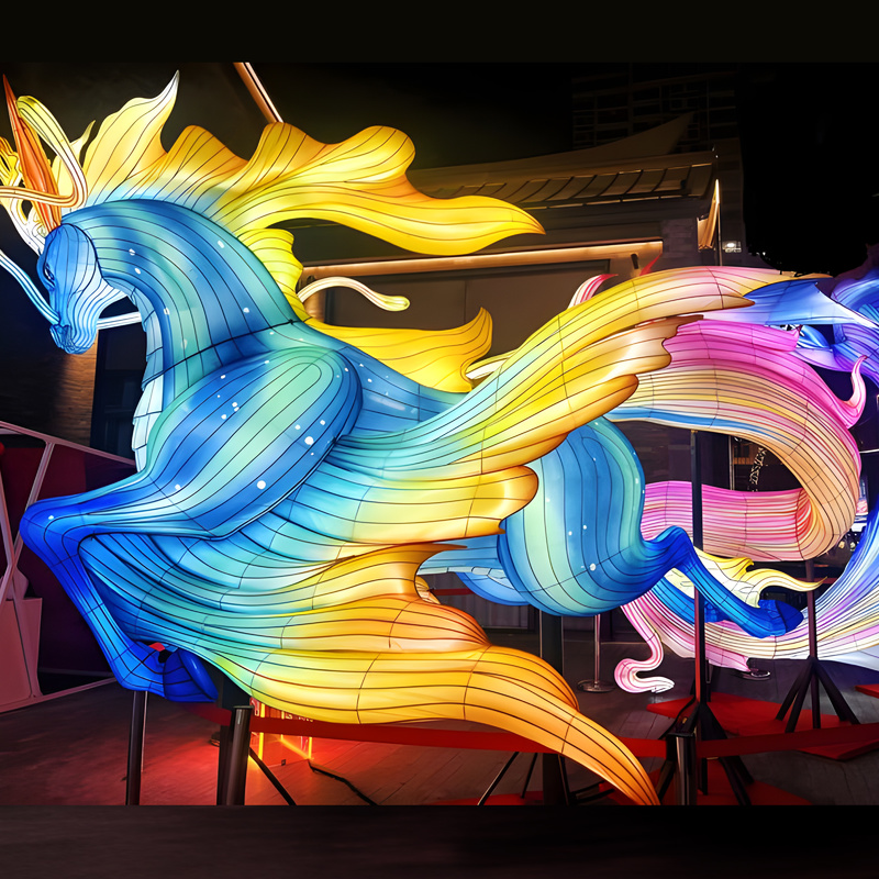 Custom Rainbow Winged Mythical Deer Zigong Lantern, Fantasy Divine Elk LED Light Sculpture for Mall & Event Decor