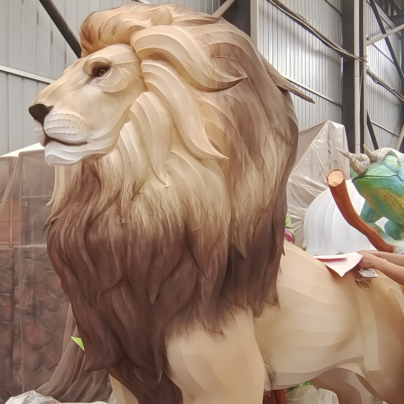 Custom Realistic Lion Zigong Lantern, Safari Wild Animal LED Light Sculpture, Waterproof Outdoor Zoo Theme Park Light Installation