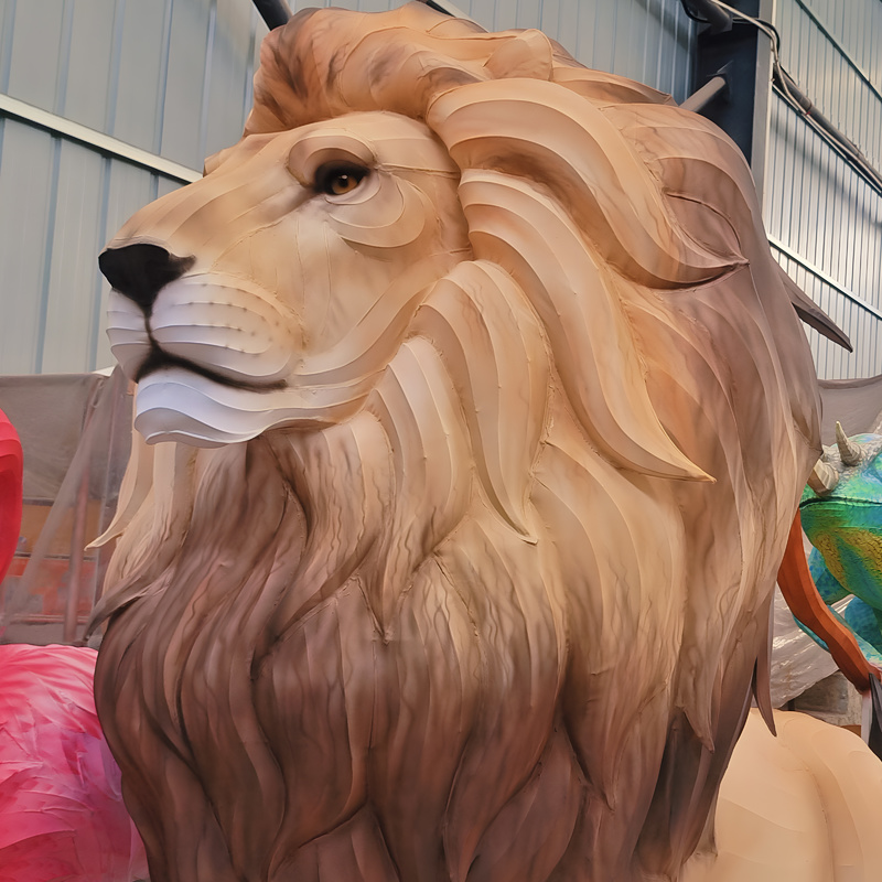 Custom Realistic Lion Zigong Lantern, Safari Wild Animal LED Light Sculpture, Waterproof Outdoor Zoo Theme Park Light Installation