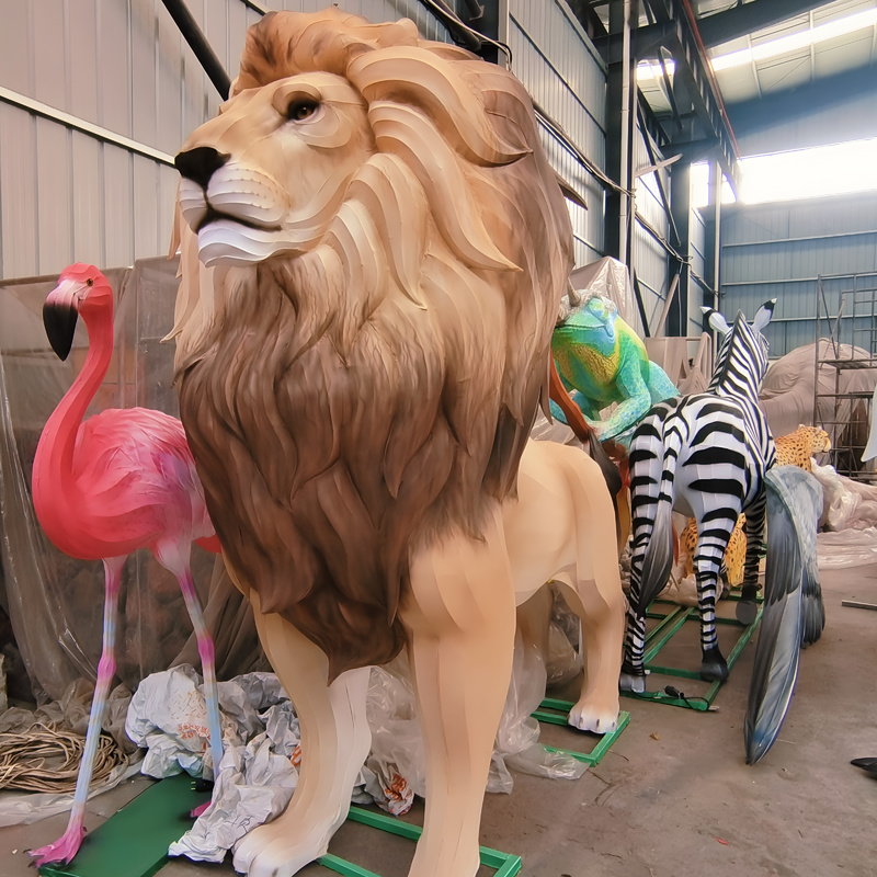 Custom Realistic Lion Zigong Lantern, Safari Wild Animal LED Light Sculpture, Waterproof Outdoor Zoo Theme Park Light Installation