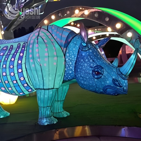 Custom Colorful Rhinoceros Zigong Lantern, Safari Wild Animal LED Light Sculpture, Waterproof Outdoor Festival Zoo Light Installation
