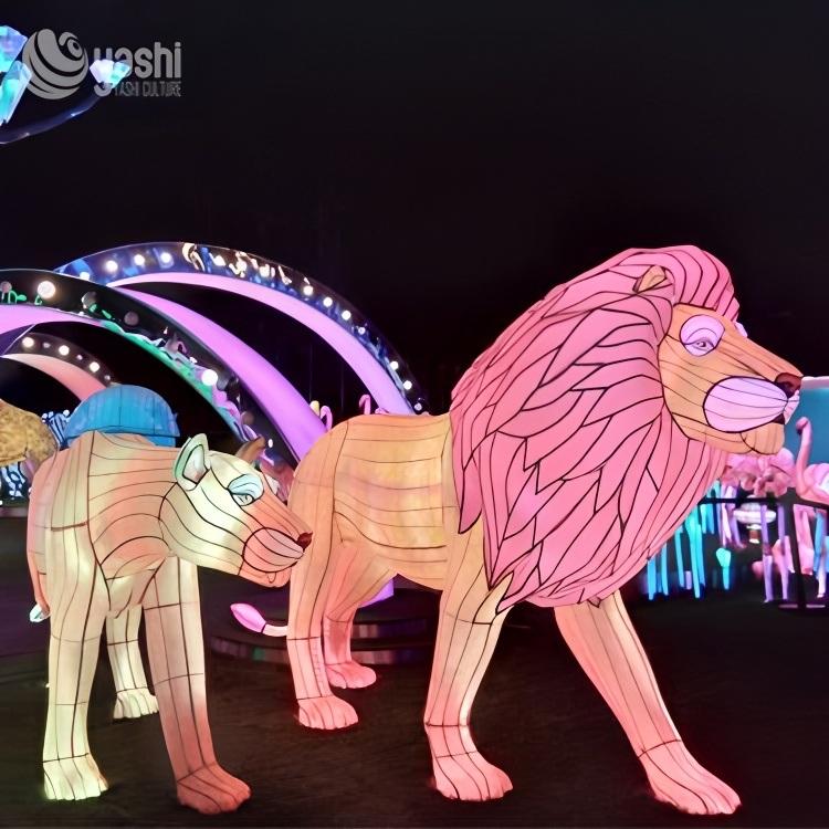 Handmade Lion Sculpture Animal Lanterns for Outdoor Zoo Decoration