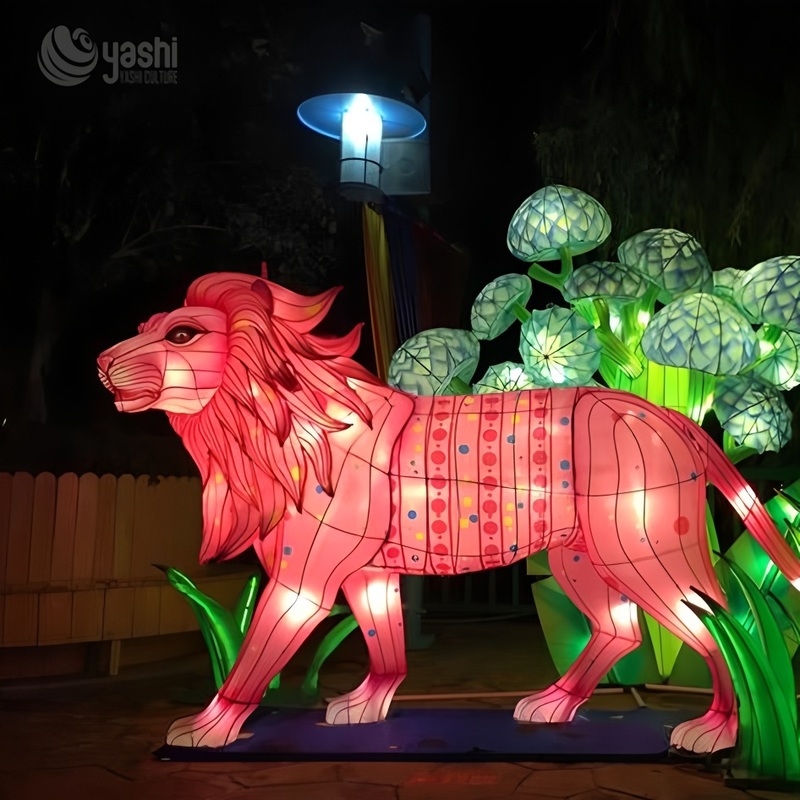 Custom Colorful Safari Lion Family Zigong Lantern Set, Wild Animal LED Light Sculpture, Waterproof Outdoor Festival Light Installation