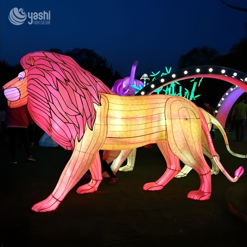 Custom Colorful Safari Lion Family Zigong Lantern Set, Wild Animal LED Light Sculpture, Waterproof Outdoor Festival Light Installation