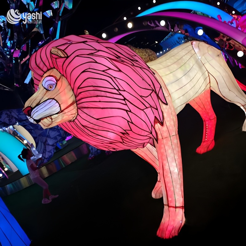 Custom Colorful Safari Lion Family Zigong Lantern Set, Wild Animal LED Light Sculpture, Waterproof Outdoor Festival Light Installation