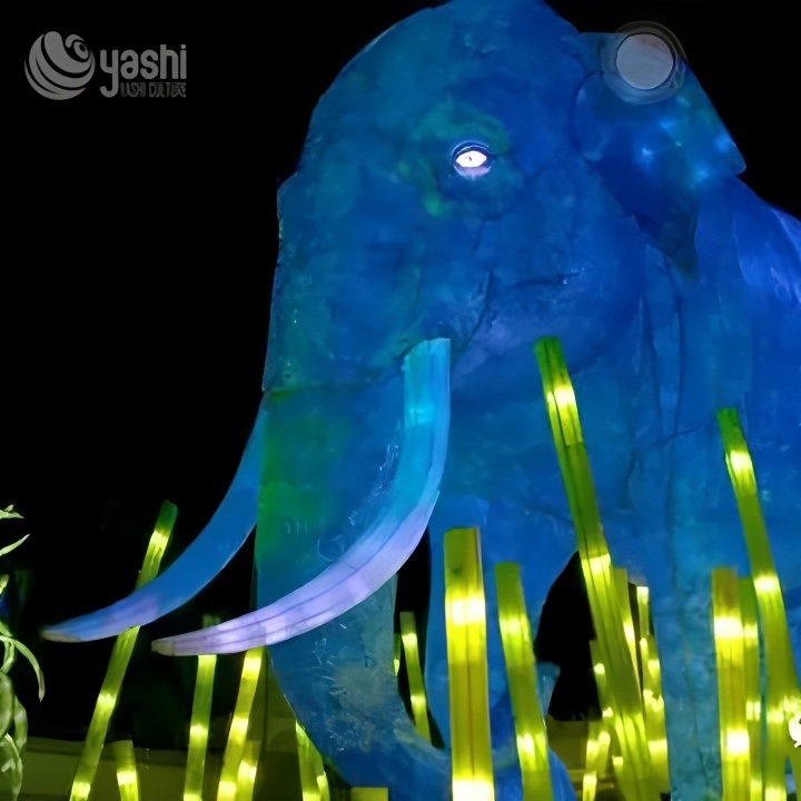 Custom Blue Mammoth Elephant Zigong Lantern, Wild Animal LED Light Sculpture, Waterproof Outdoor Zoo Festival Light Installation