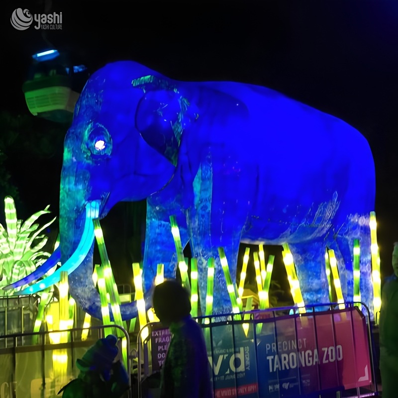 Custom Blue Mammoth Elephant Zigong Lantern, Wild Animal LED Light Sculpture, Waterproof Outdoor Zoo Festival Light Installation